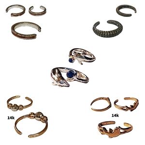 Toe Rings Set Of 5, 14k Gold Dolphin Sterling Silver
